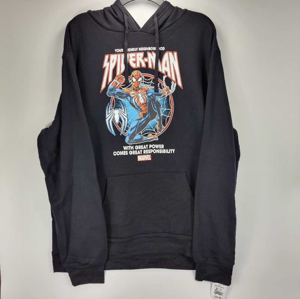 Marvel Spiderman 2 Movie Superhero Pullover Hoodie Mens Size 2XL Black Cotton